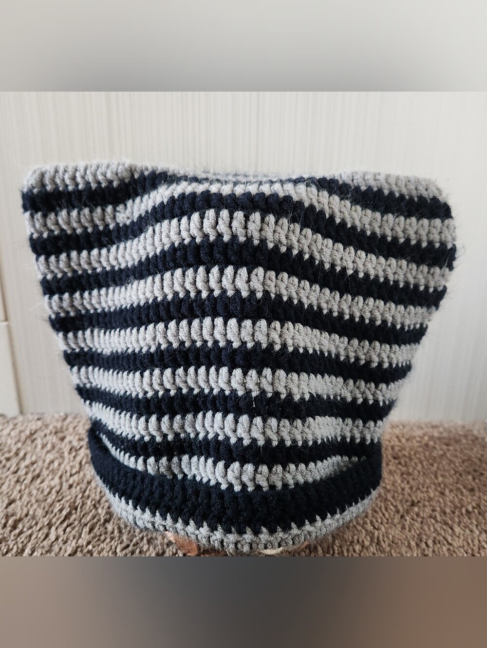 Shein Striped Crochet Cat Ear Beanie Hat